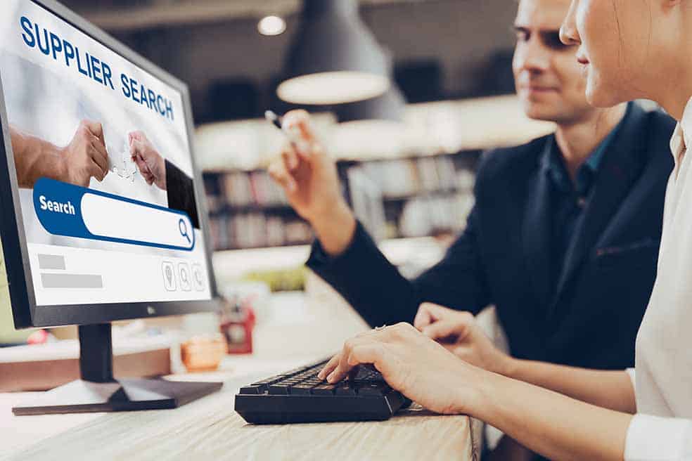 Buyers looking at a Sheet Metal Supplier Search on a PC screen